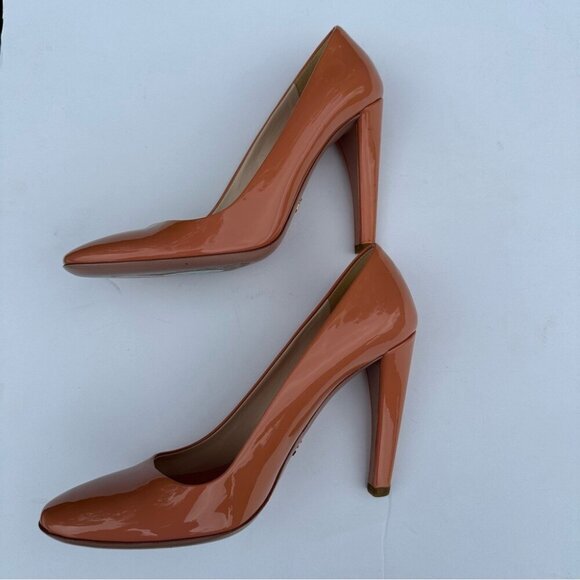 Prada Women's Pink Vero Cuoio Patent Leather Designer Heels EU 37.5/ US 7 - Picture 8 of 13